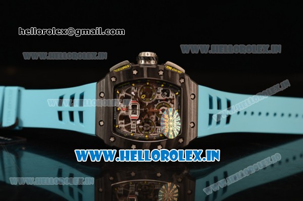 Richard Mille RM11-03 Swiss Valjoux 7750 Automatic Carbon Fiber Case Skeleton Dial With Arabic Numeral Markers Blue Rubber Strap 1:1 Original(KV) - Click Image to Close